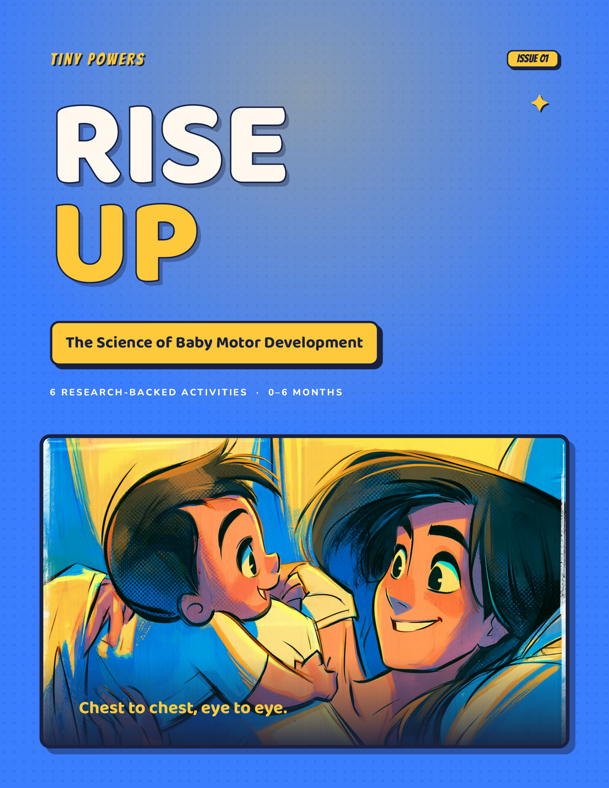 Rise Up guide cover: parent and baby chest to chest, The Science of Baby Motor Development, 0 to 6 months